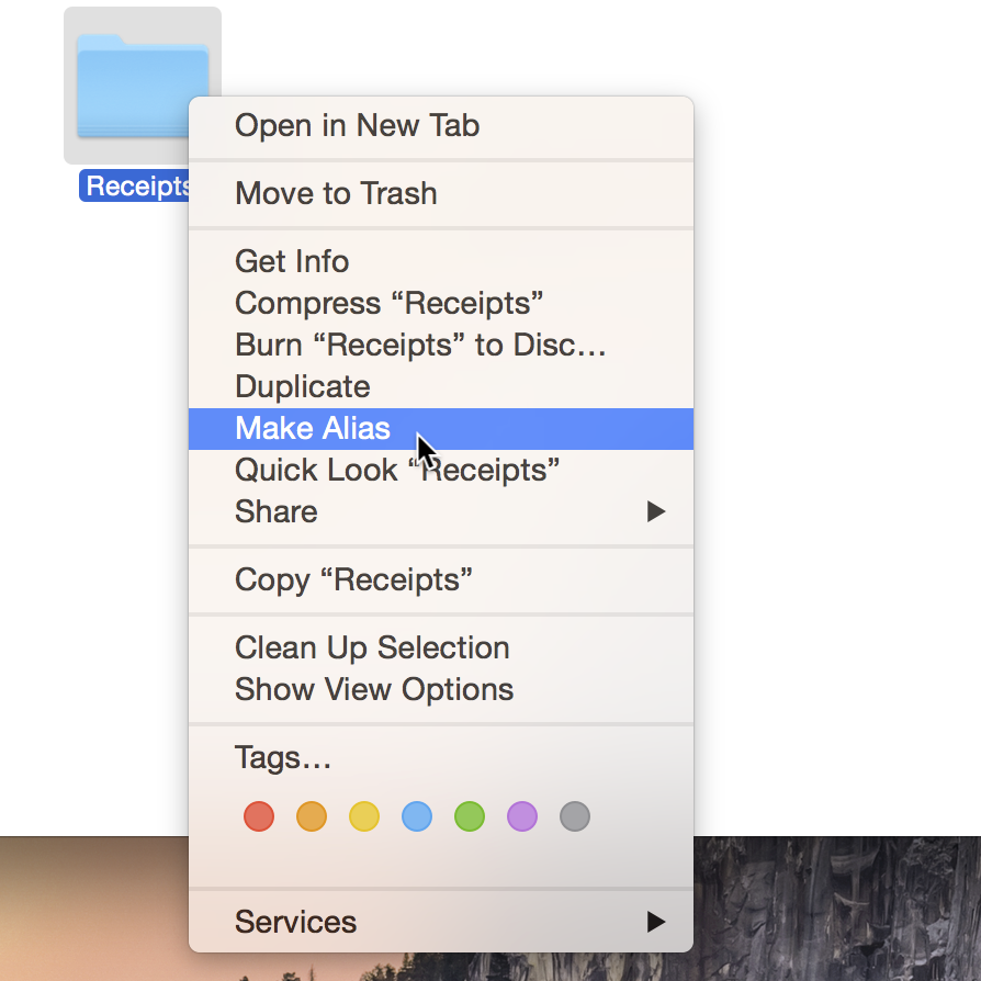 create a shortcut to a folder on email for mac